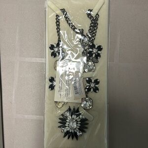NEW Amrita Singh Black & Austrian Crystal Bib Necklace